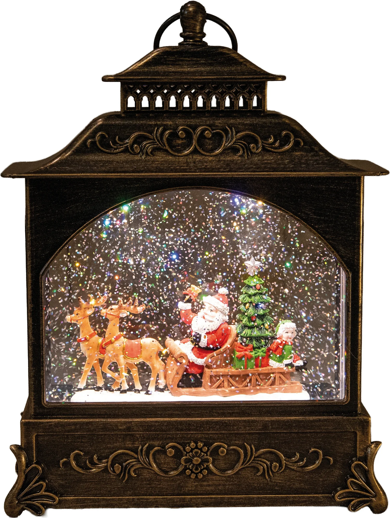 Anna's Collection sneeuwbol lantaarn kerstman bruin met verlichting 22 x 8 x 29 cm