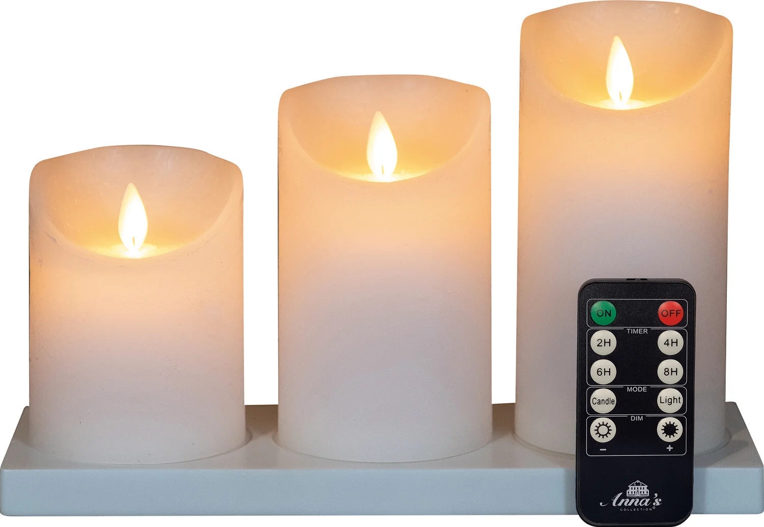 Anna's Collection LED stompkaars oplaadbaar wit met afstandsbediening D 7,5 H 10 / 12,5 / 15 cm 3 stuks
