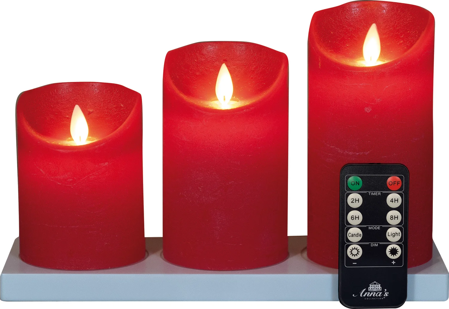 Anna's Collection LED stompkaars met oplaadstation rood D 7,5 H 10 / 12,5 / 15 cm 3 stuks