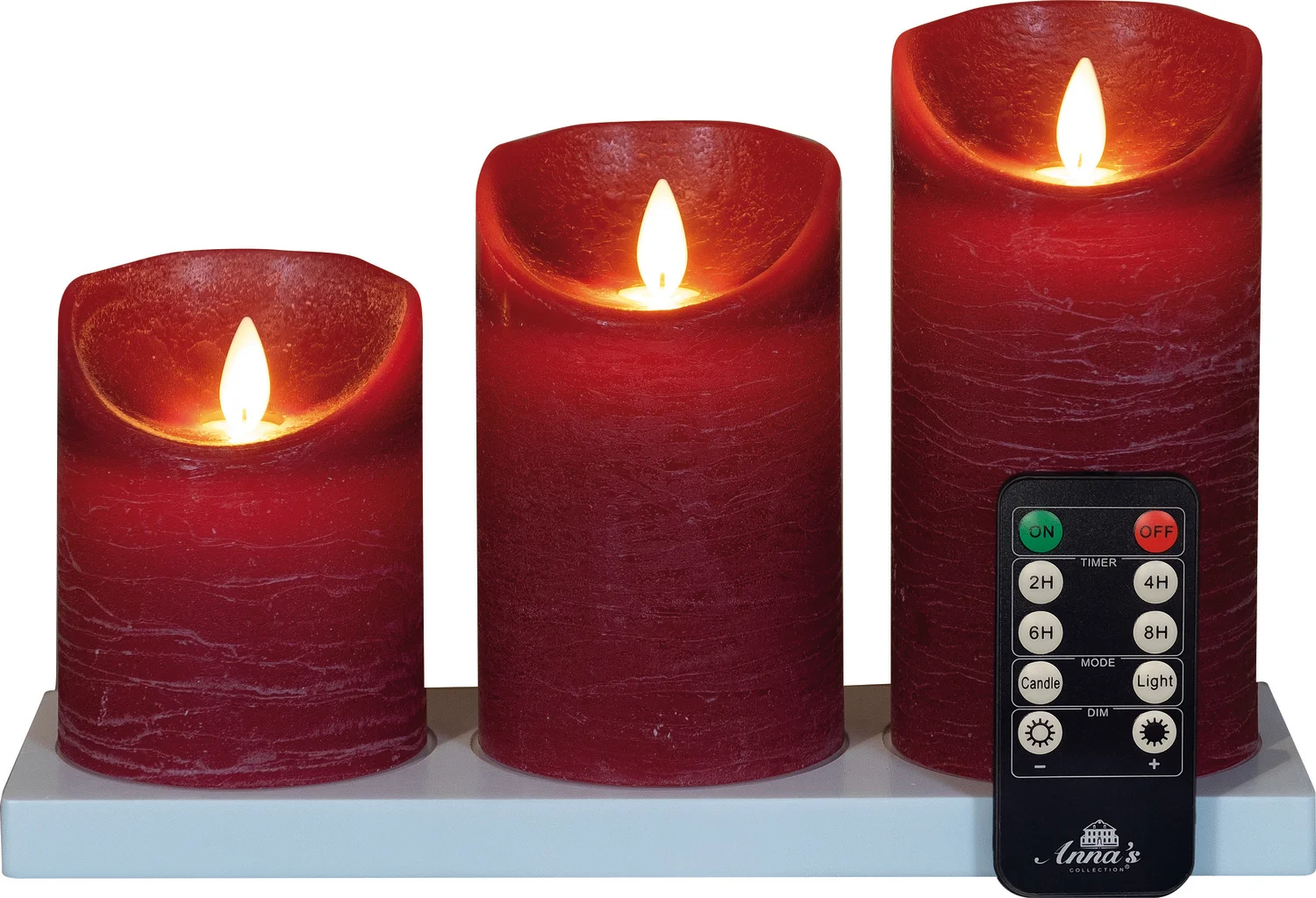 Anna's Collection led stompkaars Dinu rood D 7,5 H 10 / 12,5 / 15 cm 3 stuks