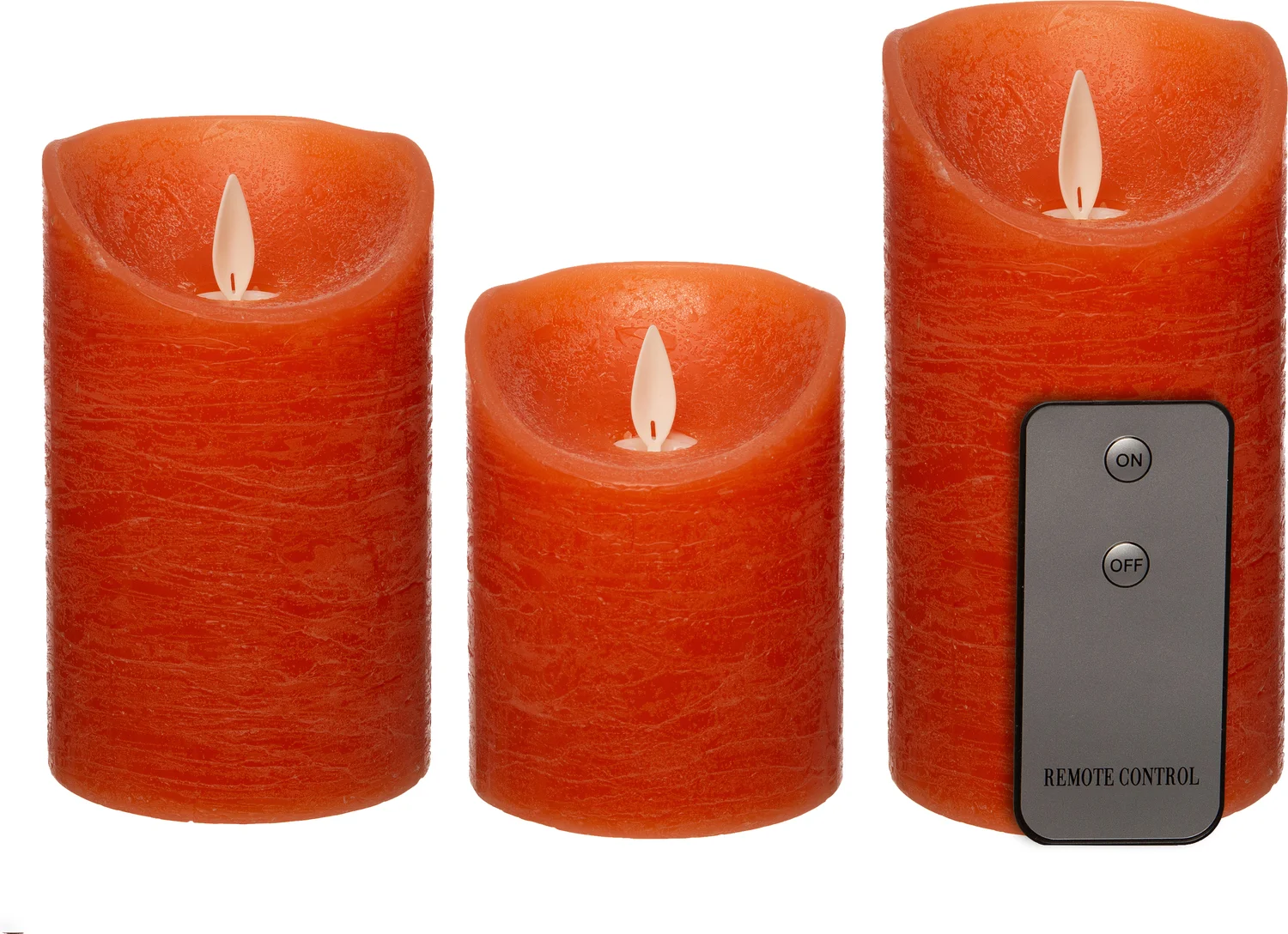 Anna's Collection LED stompkaars oranje D 7,5 H 10 / 12,5 / 15 cm 3 stuks