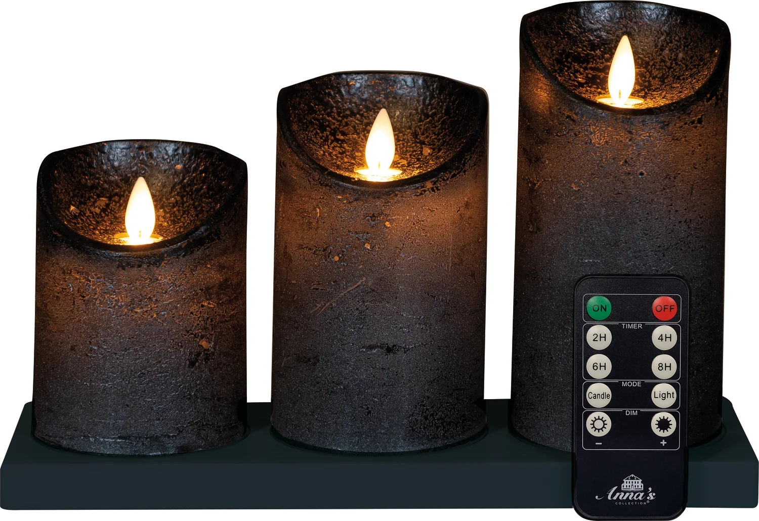Anna's Collection LED stompkaars oplaadbaar antraciet met afstandsbediening D 11 H 19,5 cm 3 stuks