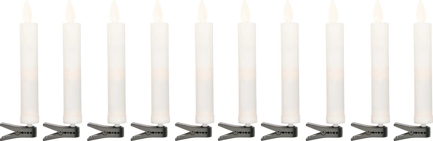 Anna's Collection kerstclip kaars wit met LED lampjes warm wit D 5 H 14 cm 10 stuks