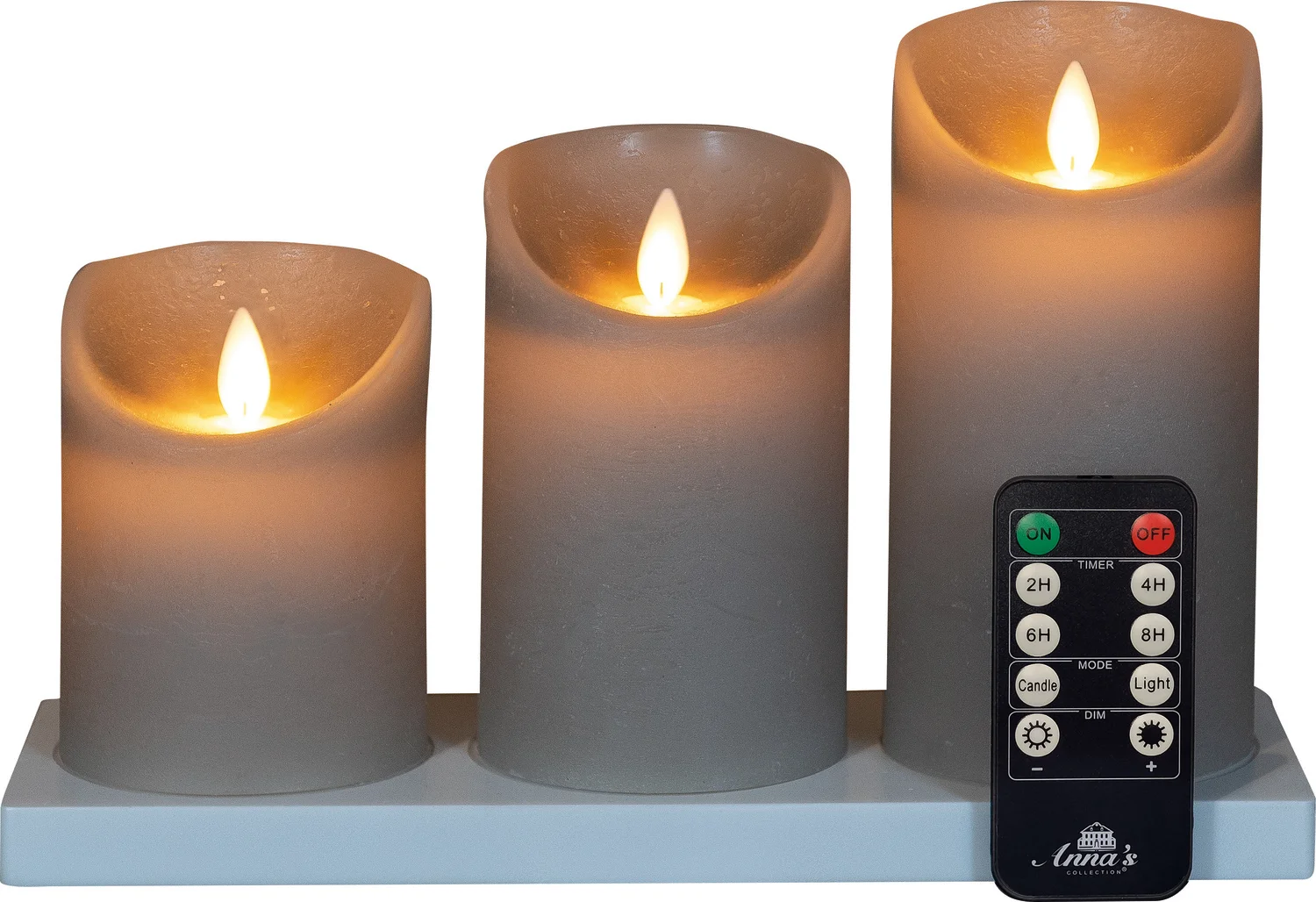 Anna's Collection LED stompkaars oplaadbaar taupe met afstandsbediening D 7,5 cm 3 stuks