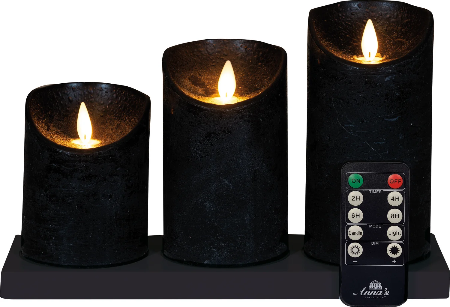 Anna's Collection LED stompkaars oplaadbaar zwart met afstandsbediening D 11 H 19,5 cm 3 stuks