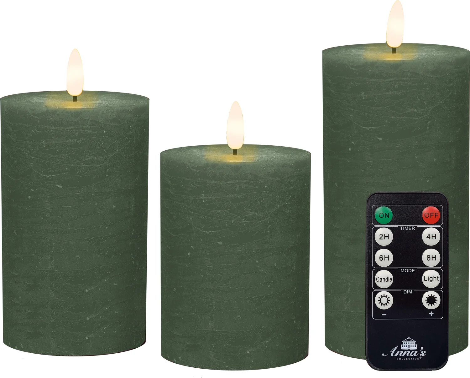 Anna's Collection LED stompkaars Majon groen D 7,5 H 10 / 12, 5 / 15 cm 3 stuks