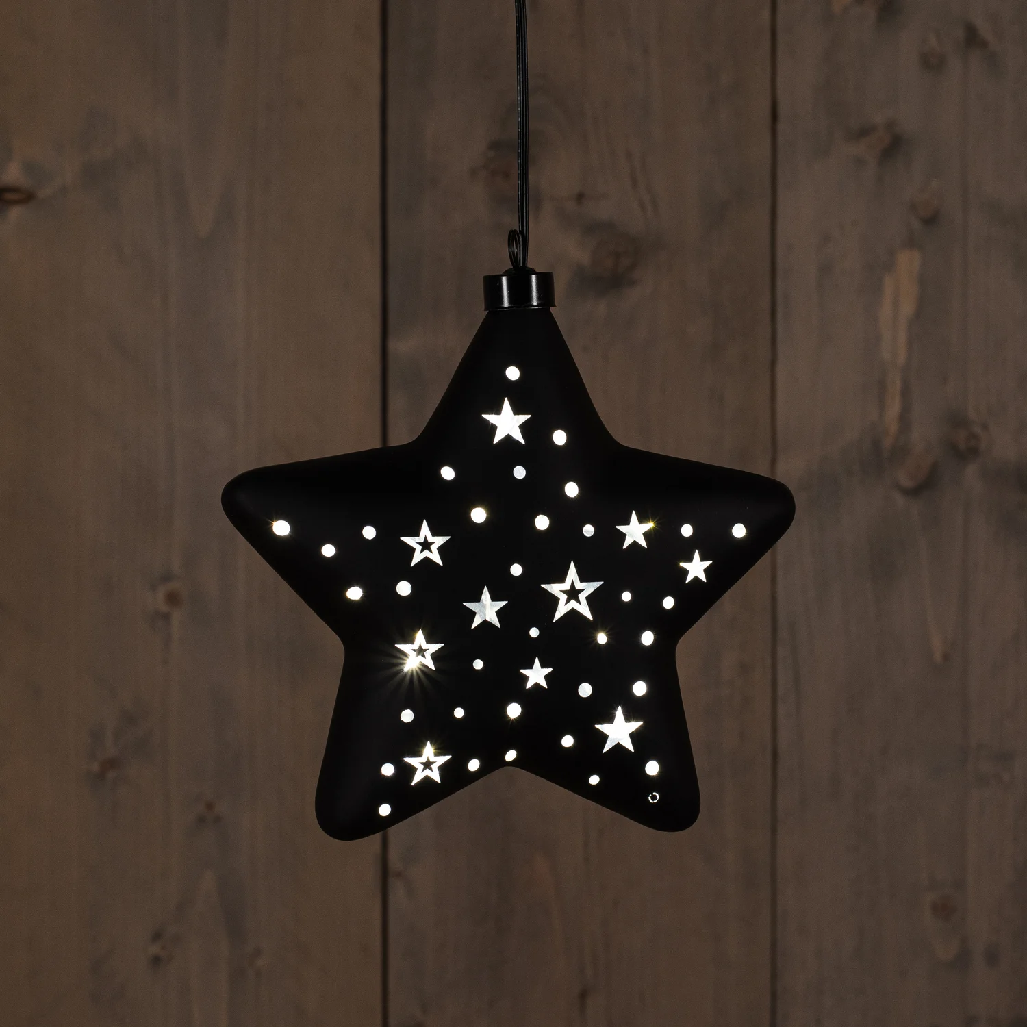 Anna's Collection kerst ornament ster zwart met verlichting 19 x 19 cm