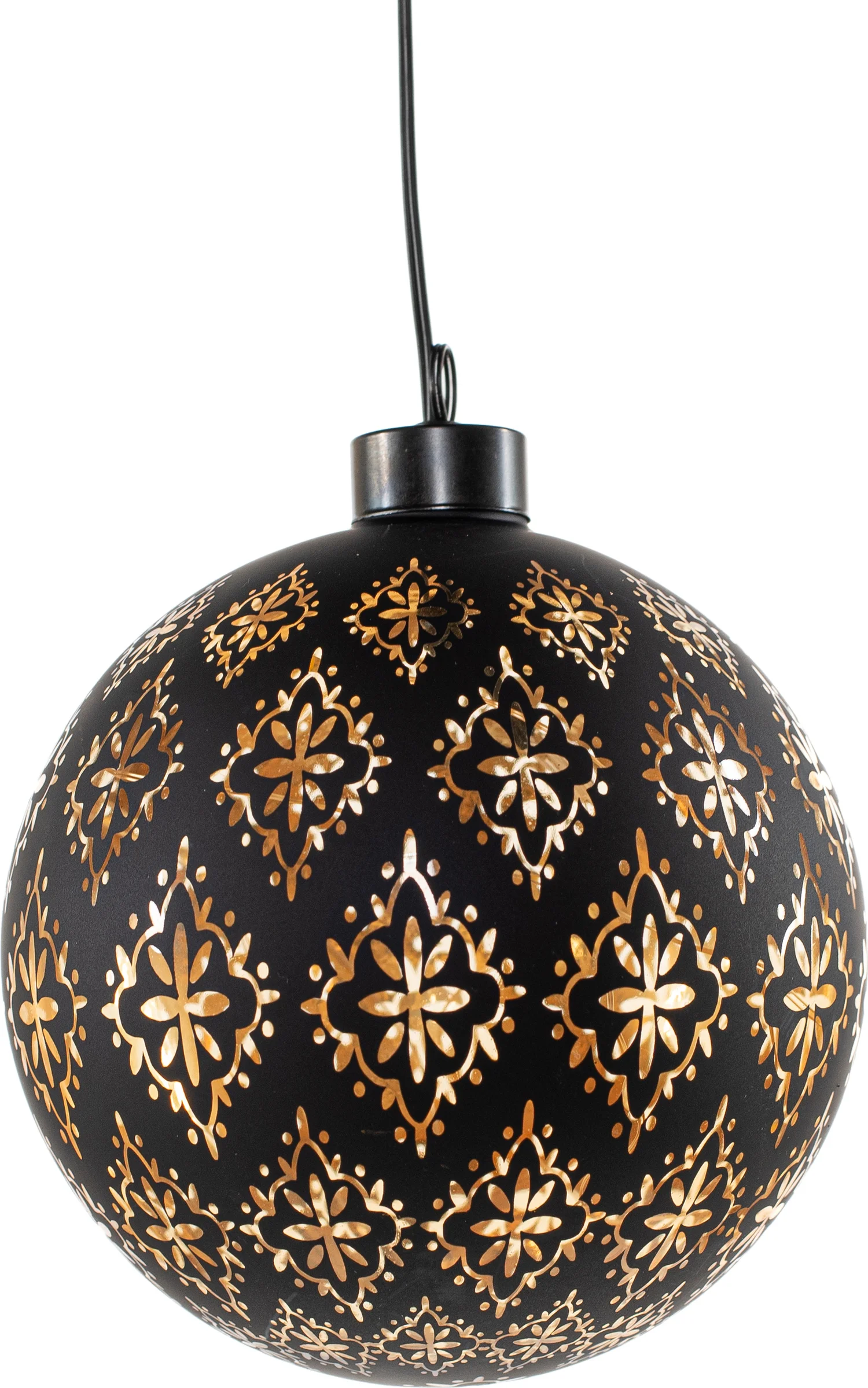 Anna's Collection kerstbal Jani bloem zwart met verlichting D 12 cm
