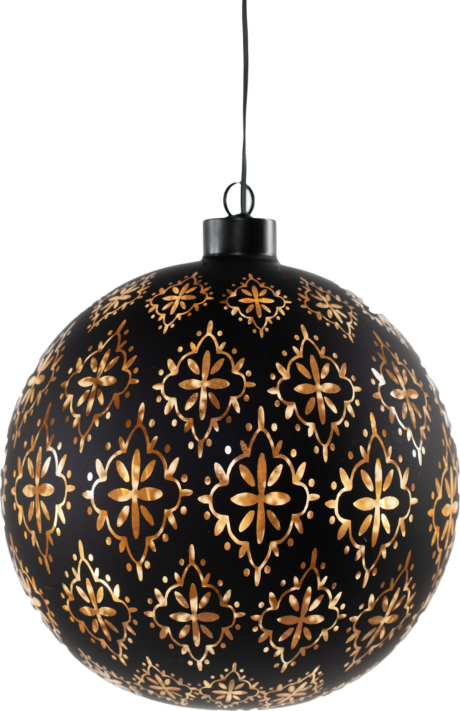Anna's Collection kerstbal Jani bloem zwart met verlichting D 15 cm