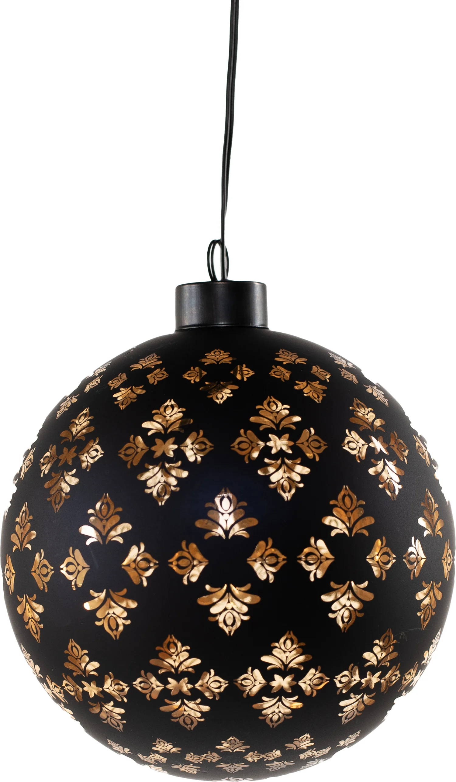 Anna's Collection kerstbal Jani blad zwart met verlichting D 12 cm
