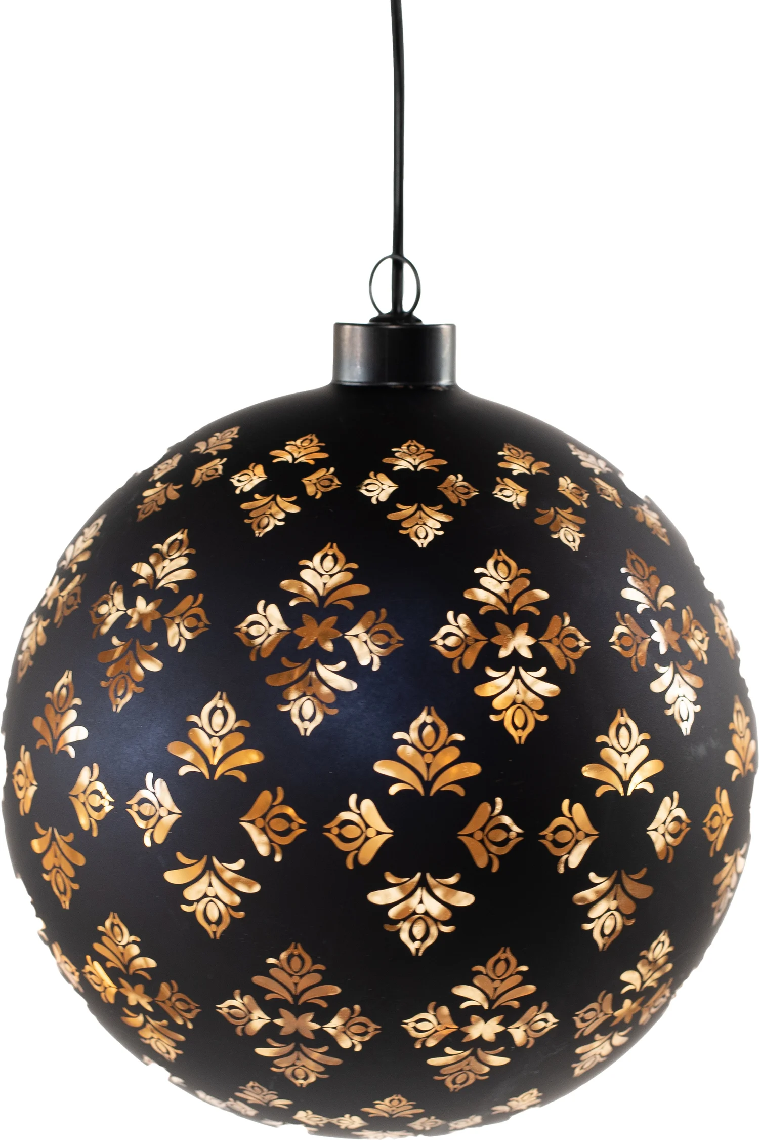 Anna's Collection kerstbal Jani blad zwart met verlichting D 15 cm