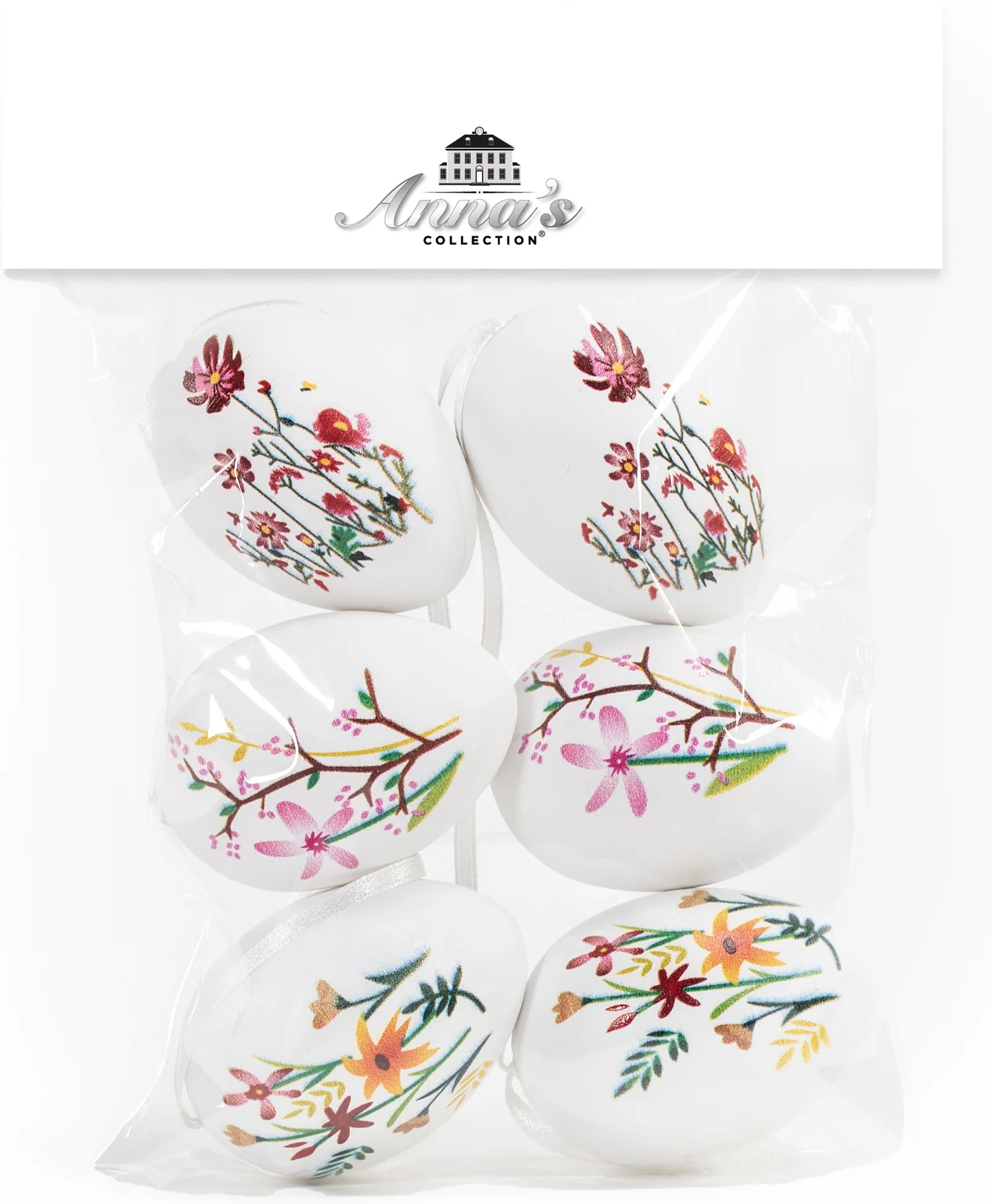 Anna's Collection paashanger Wily ei bloemen wit D 4 H 6 cm 6 stuks