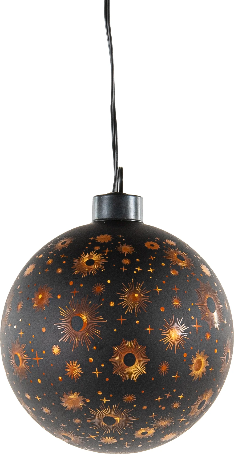 Anna's Collection kerstbal Kosmos zwart met verlichting D 10 cm