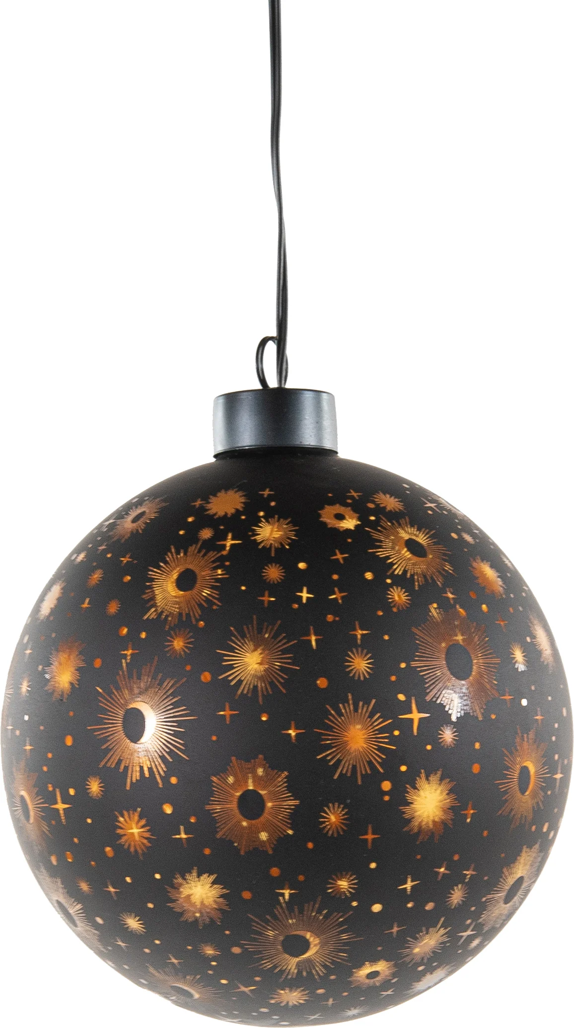 Anna's Collection kerstbal Kosmos zwart met verlichting D 12 cm