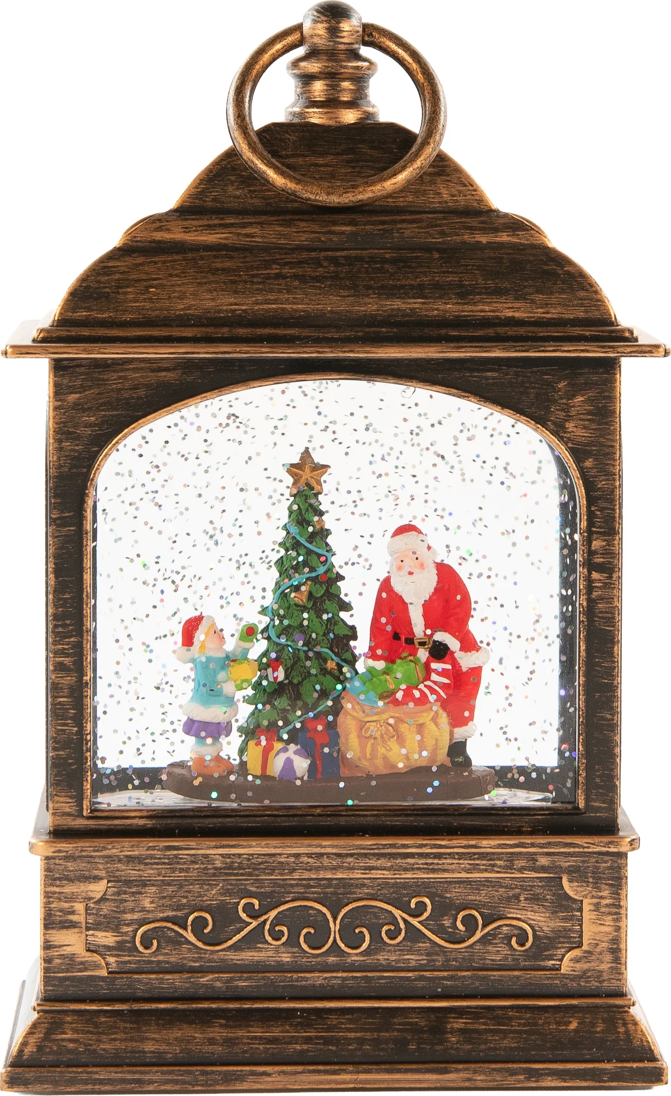 Anna's Collection kerstlamp kerstman bruin 13,5 x 13,5 x 25,5 cm