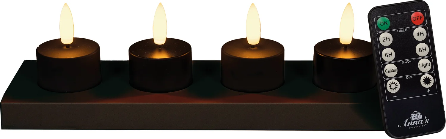 Anna's Collection LED waxinelicht met afstandsbediening zwart D 3,8 H 5 cm 4 stuks