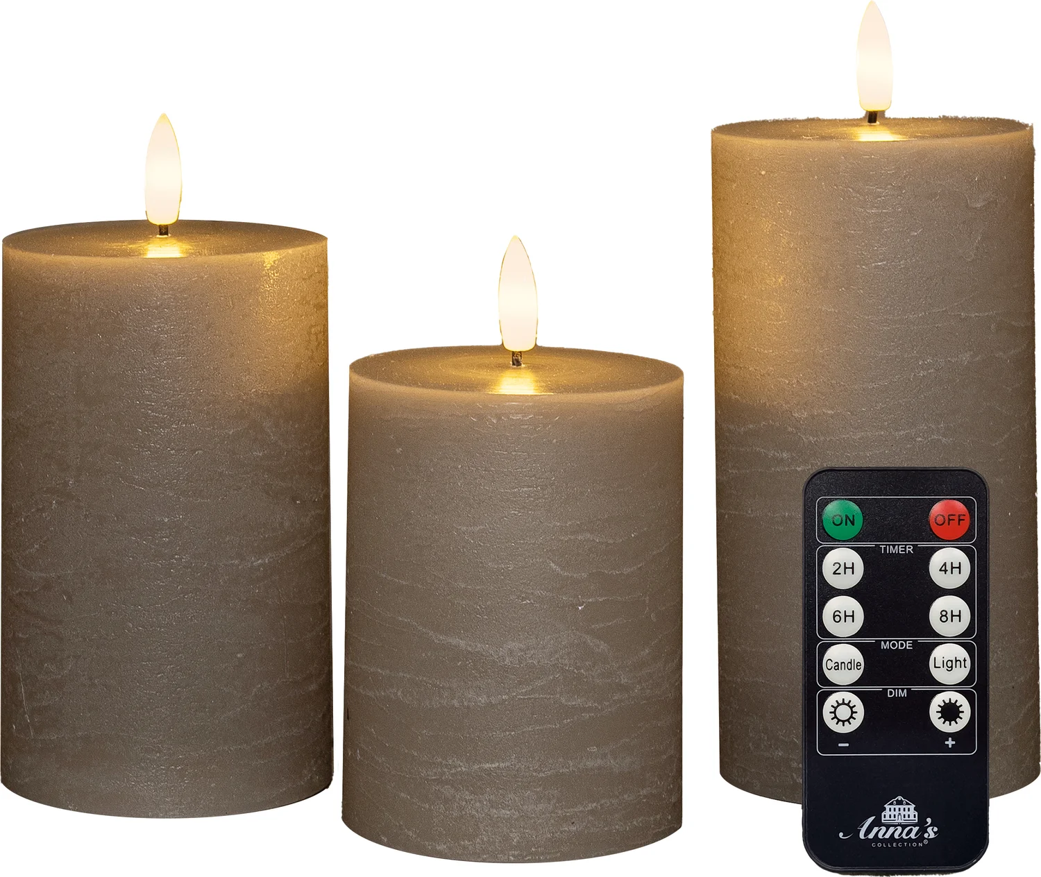 Anna's Collection led stompkaars Dinu taupe D 7,5 H 10 / 12,5 / 15 cm 3 stuks