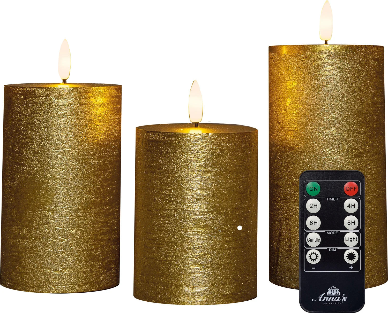 Anna's Collection led stompkaars Dinu goud D 7,5 H 10 / 12,5 / 15 cm 3 stuks