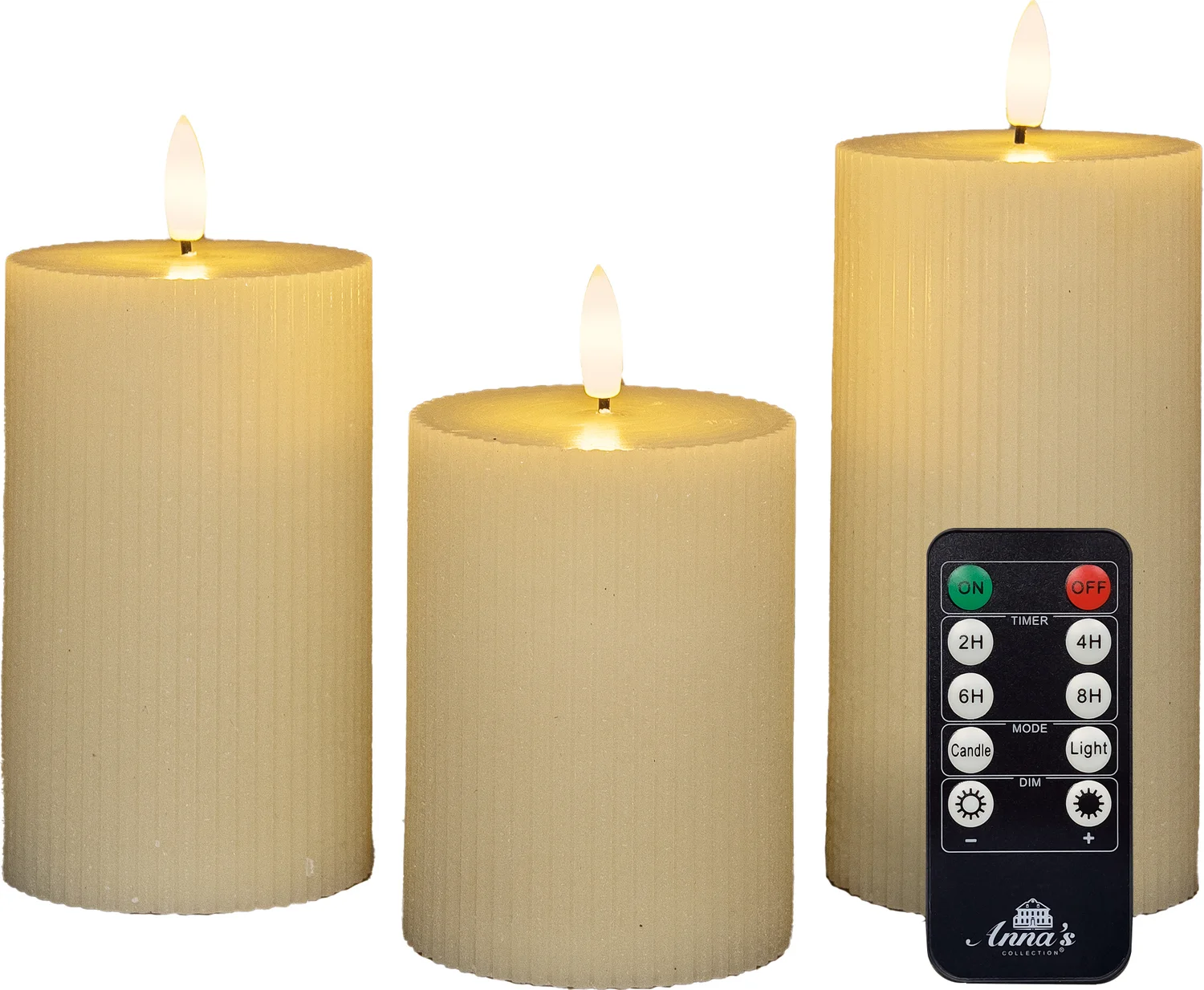 Anna's Collection led stompkaars Riba ivoor D 7,5 H 10 / 12,5 / 15 cm 3 stuks
