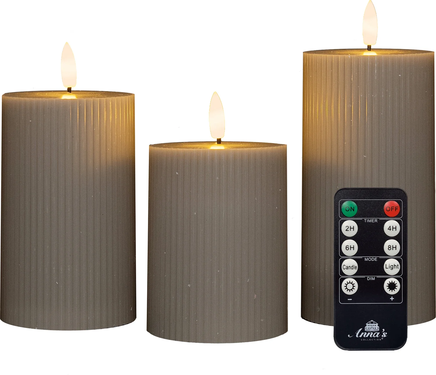 Anna's Collection led stompkaars Riba taupe D 7,5 H 10 / 12,5 / 15 cm 3 stuks