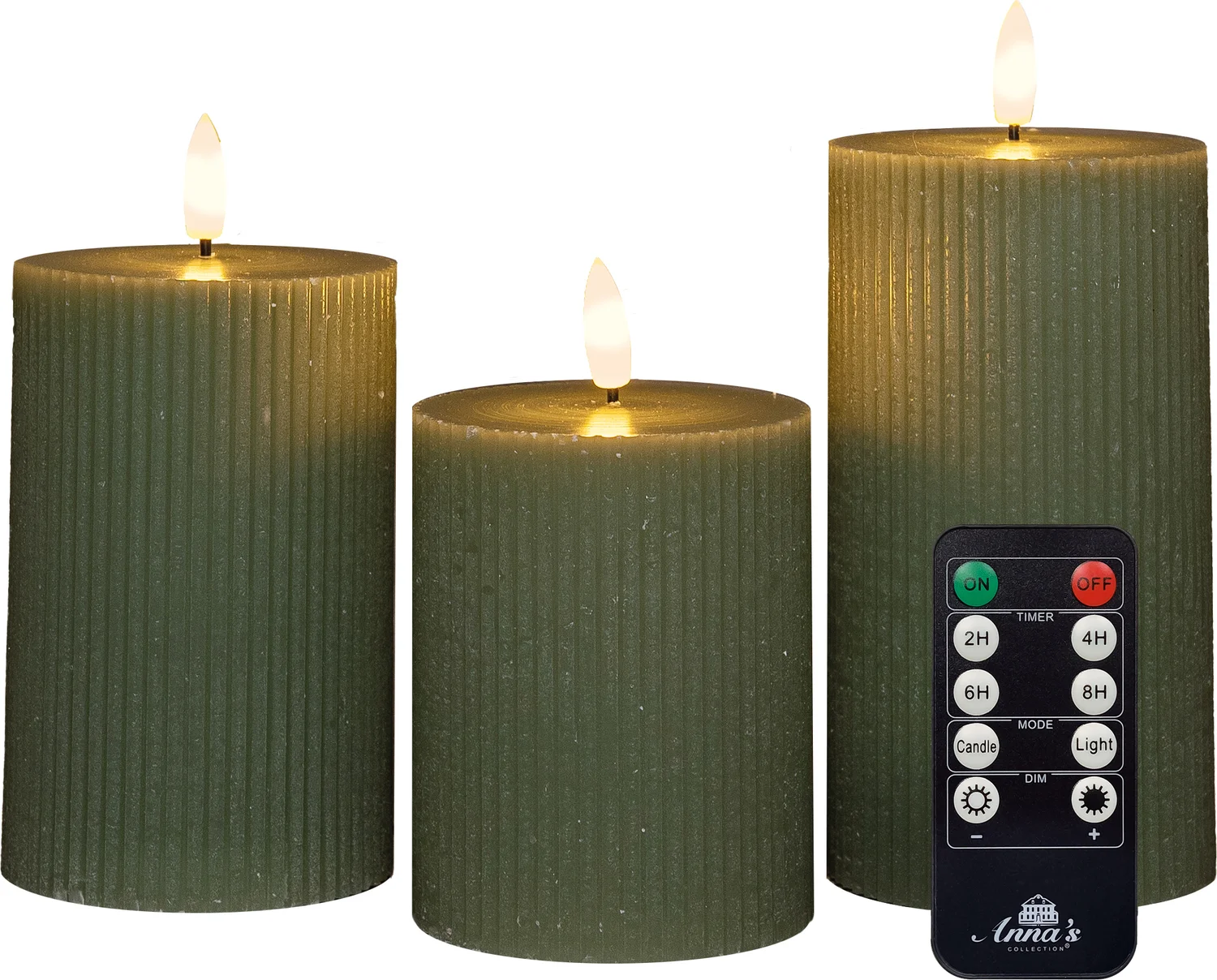 Anna's Collection led stompkaars Riba groen D 7,5 H 10 / 12,5 / 15 cm 3 stuks