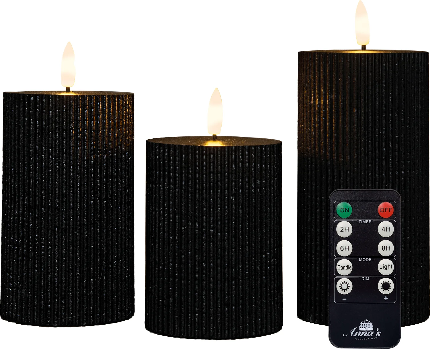 Anna's Collection led stompkaars Riba zwart D 7,5 H 10 / 12,5 / 15 cm 3 stuks