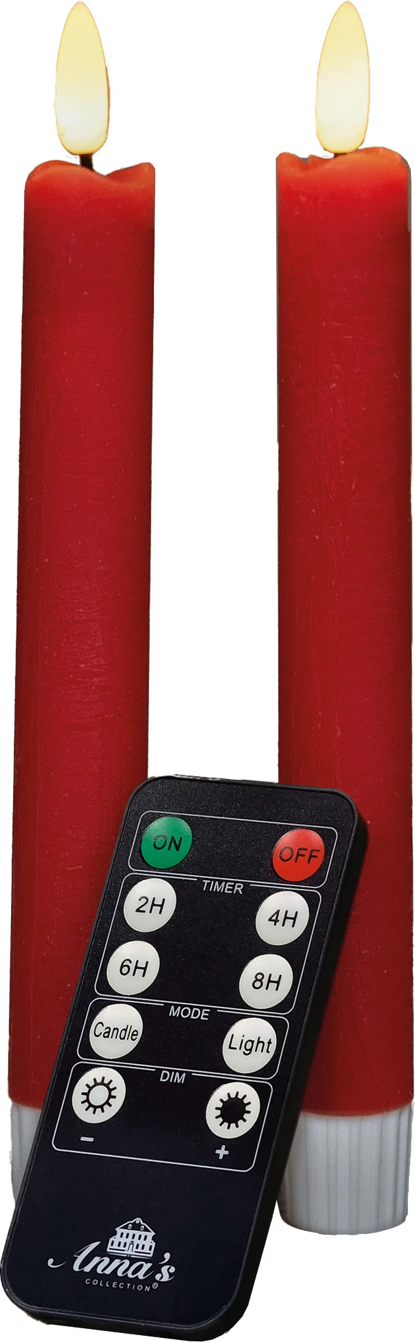 Anna's Collection LED dinerkaars Rustiek met timer rood D 2,1 H 18 cm 2 stuks
