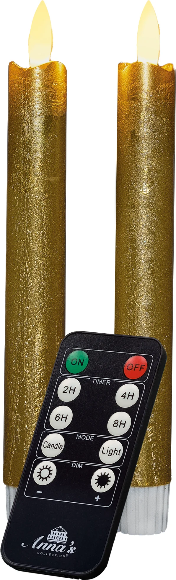 Anna's Collection LED dinerkaars Rustiek met timer goud D 2,1 H 18 cm 2 stuks