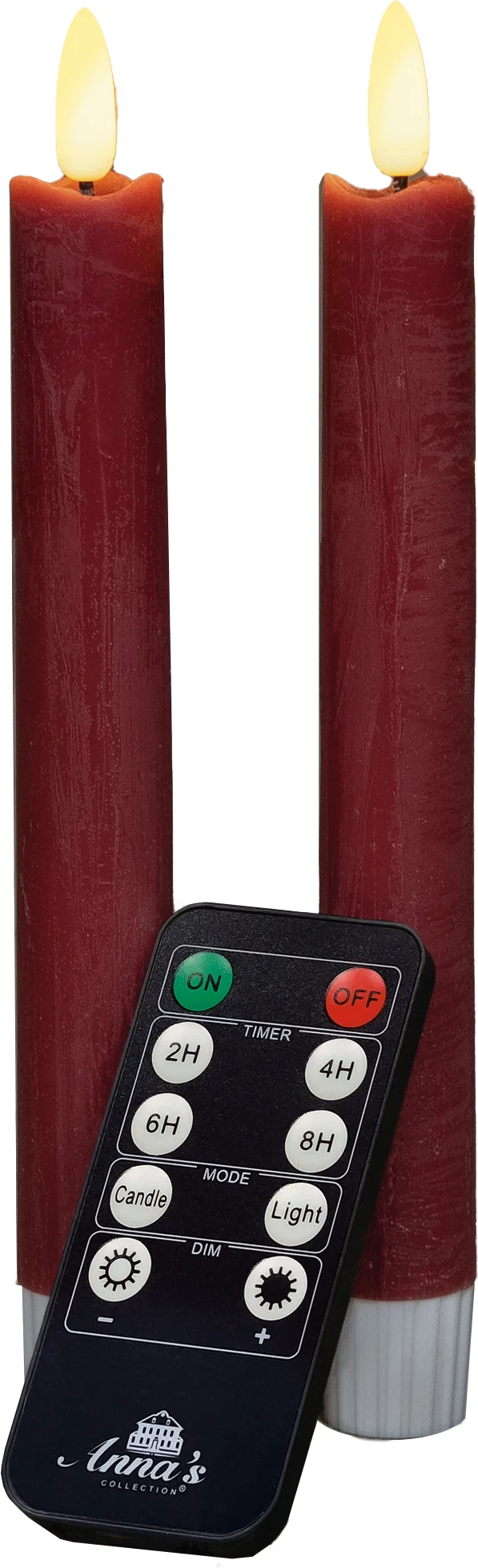 Anna's Collection LED dinerkaars Rustiek met timer bordeaux D 2,1 H 18 cm 2 stuks