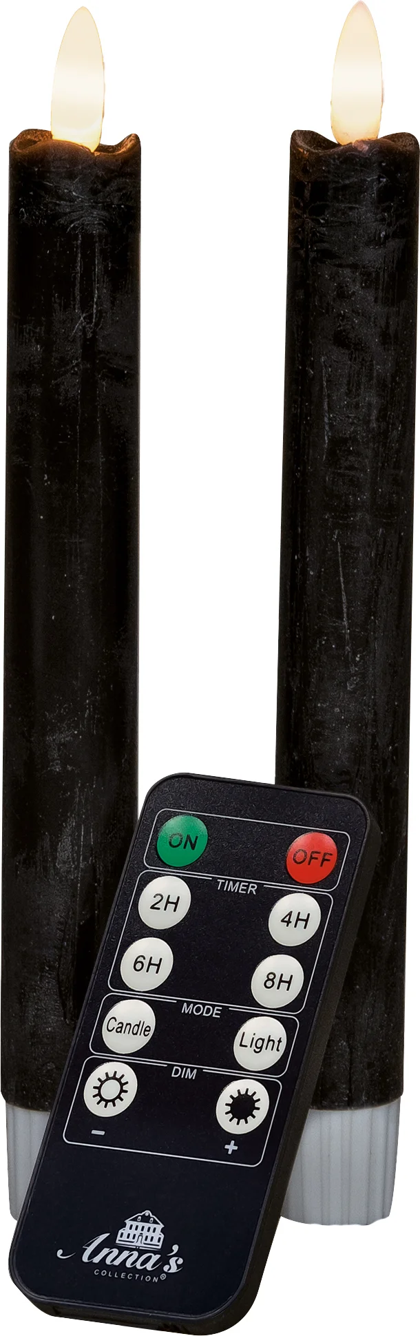 Anna's Collection LED dinerkaars Rustiek met timer zwart D 2,1 H 18 cm 2 stuks