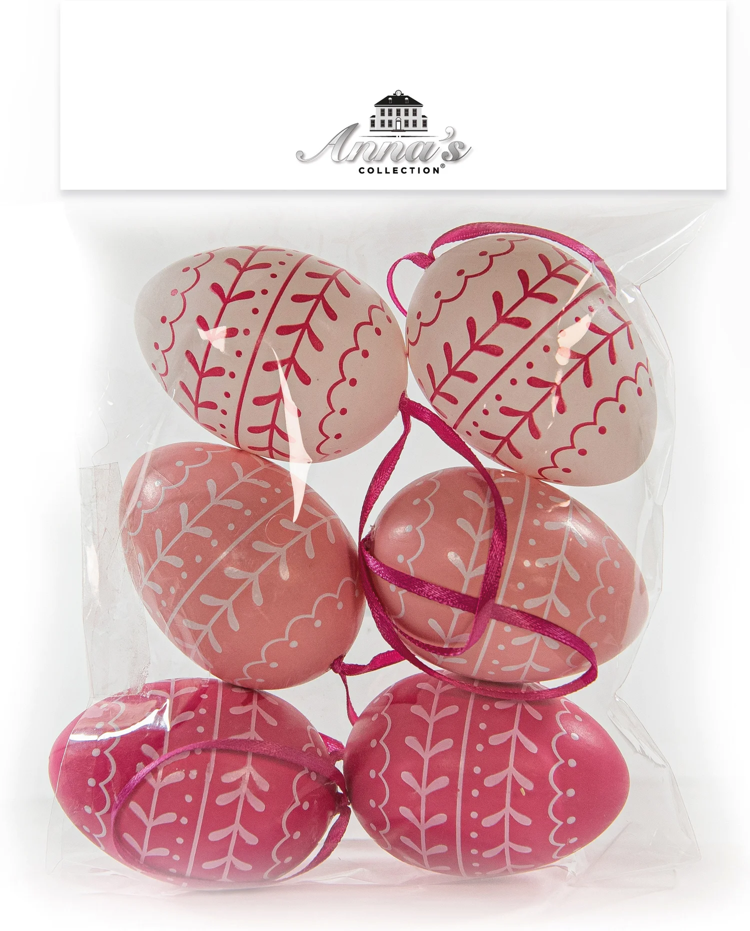 Anna's Collection paashanger Lela ei print roze D 4,3 H 6,5 cm 6 stuks