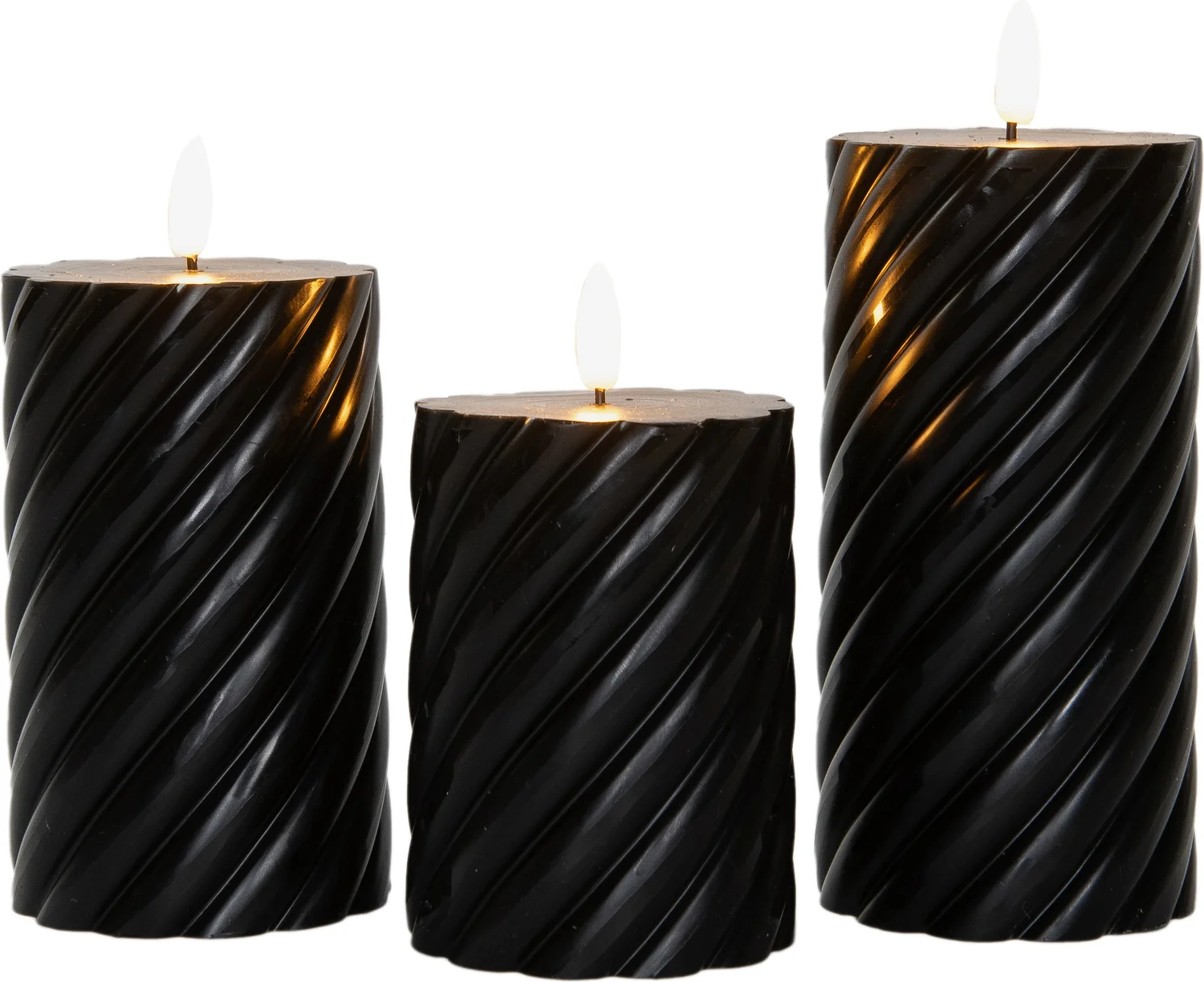 Anna's Collection LED stompkaars zwart D 7,5 H 10 / 12,5 / 15 cm 3 stuks