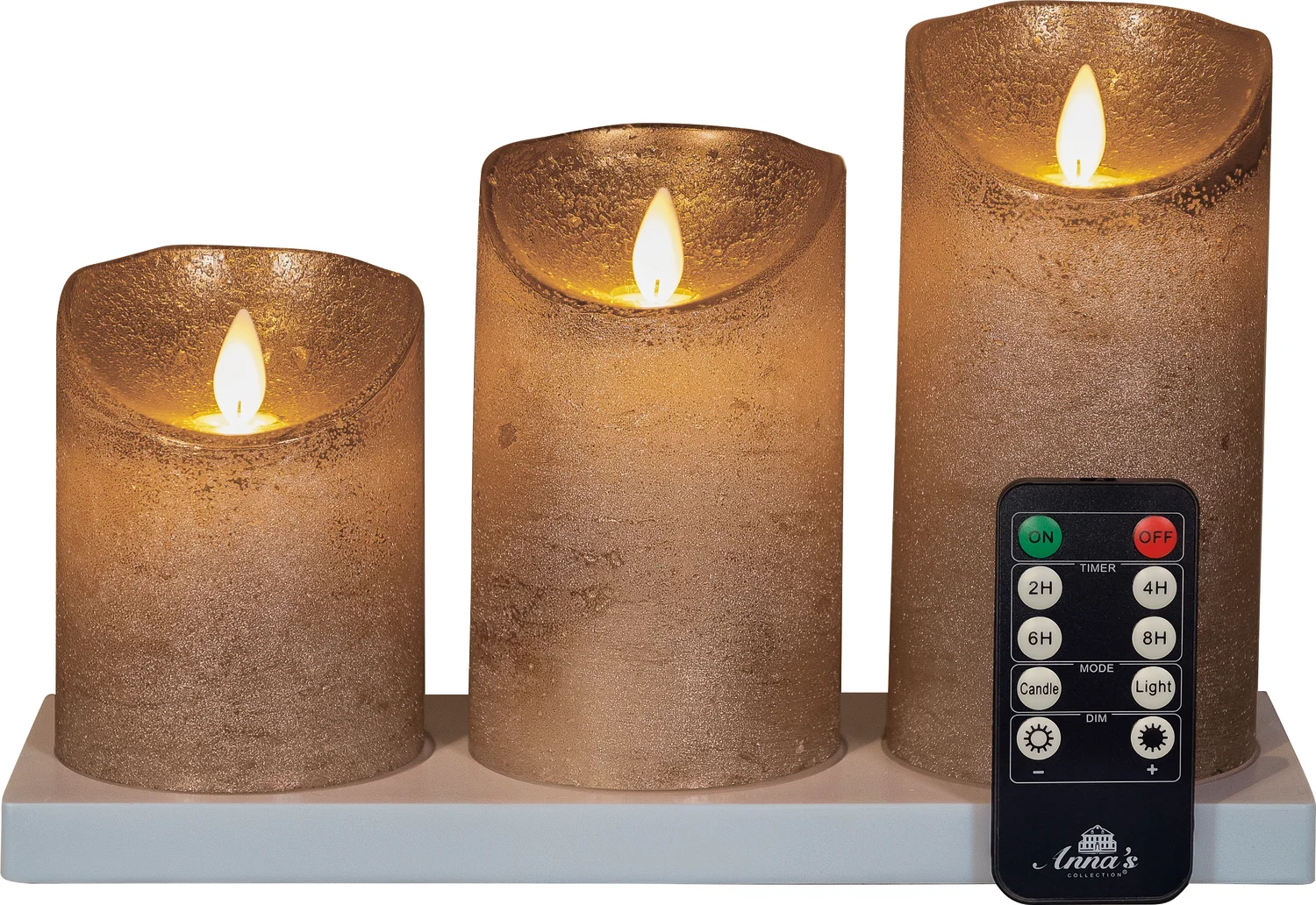 Anna's Collection LED stompkaars met oplaadstation brons D 7,5 H 10 / 12,5 / 15 cm 3 stuks