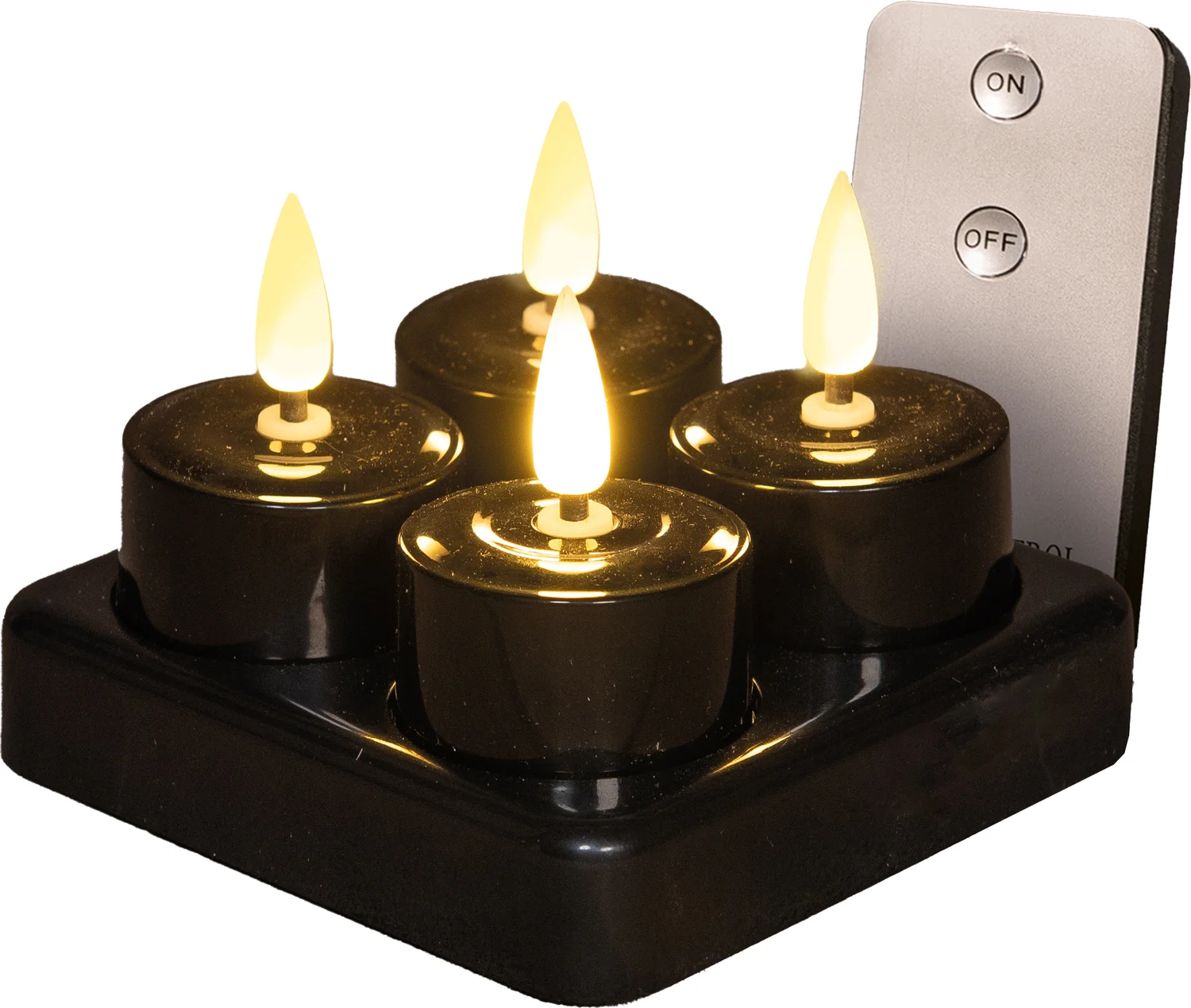 Anna's Collection LED waxinelicht met oplaadstation zwart D 3,5 H 1,5 cm 4 stuks
