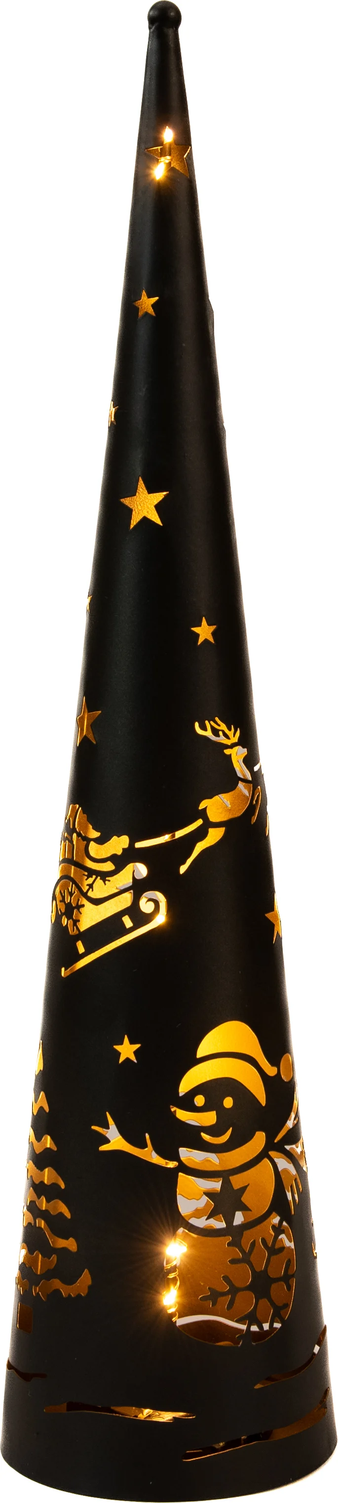 Anna's Collection kerstfiguur Kirona kegel sneeuwpop zwart met verlichting D 12 H 50,5