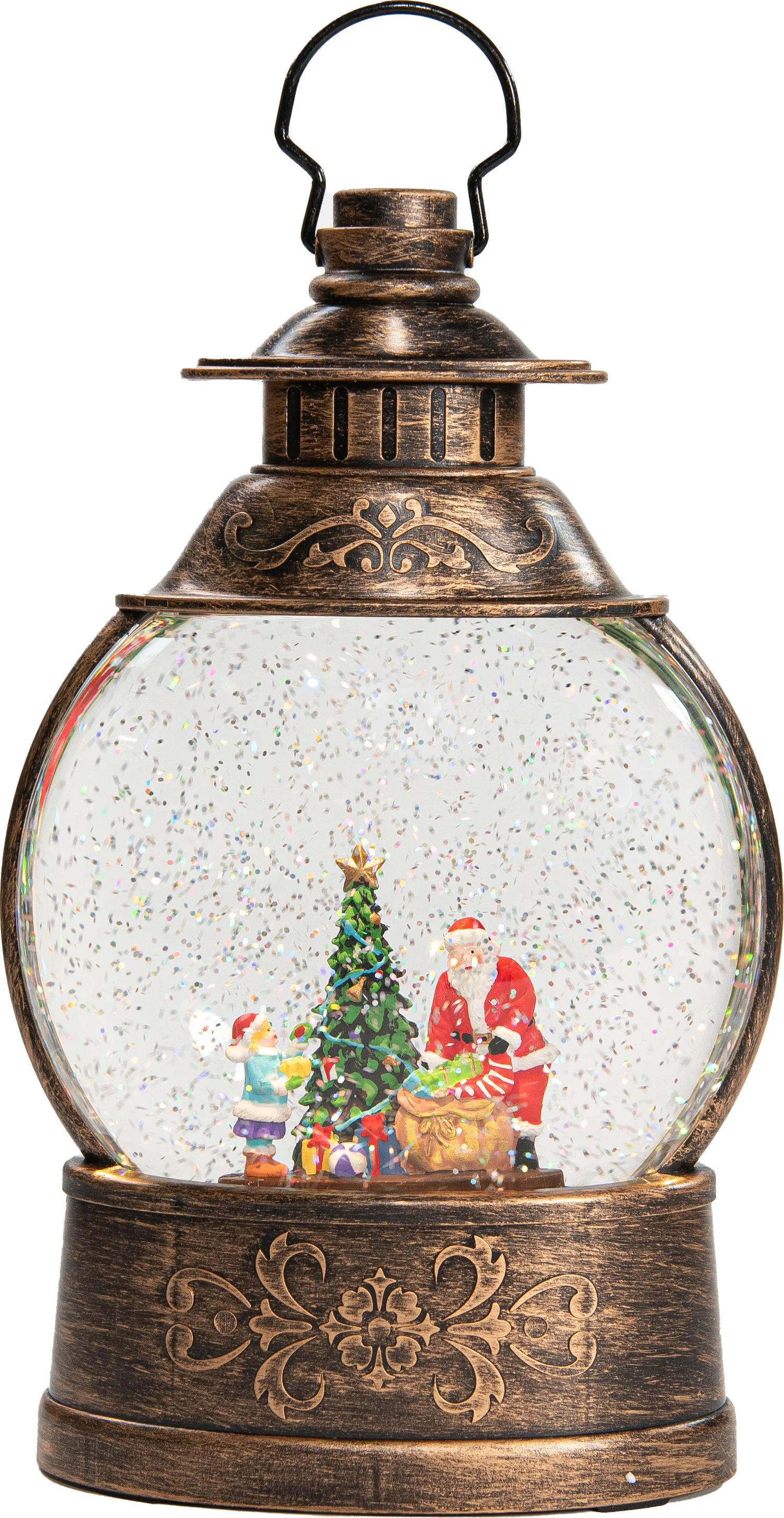 Anna's Collection sneeuwbol kerstman brons met verlichting32 x 13 x 21 cm