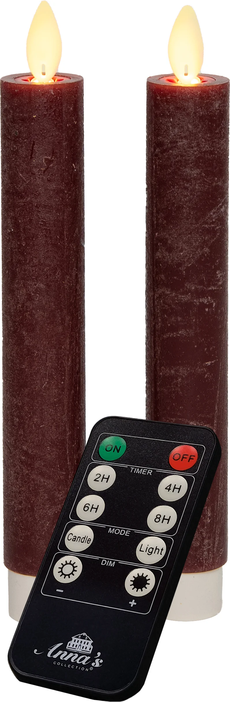 Anna's Collection LED dinerkaars Tara met timer bordeaux D 2,2 H 18 cm 2 stuks