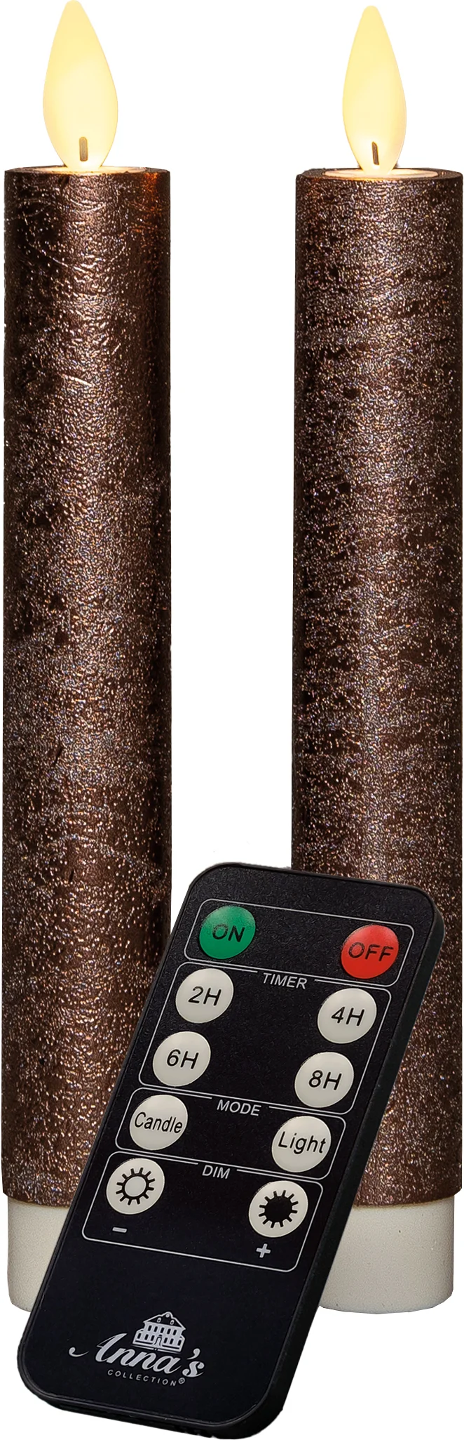 Anna's Collection LED dinerkaars Tara met timer brons D 2,2 H 18 cm 2 stuks