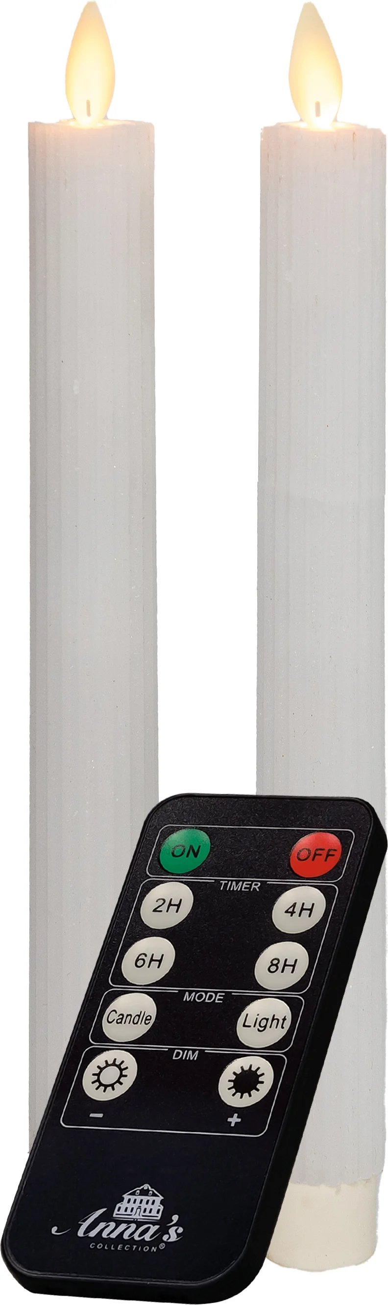 Anna's Collection LED dinerkaars Rib bewegende vlam met timer wit D 2,2 H 23 cm 2 stuks