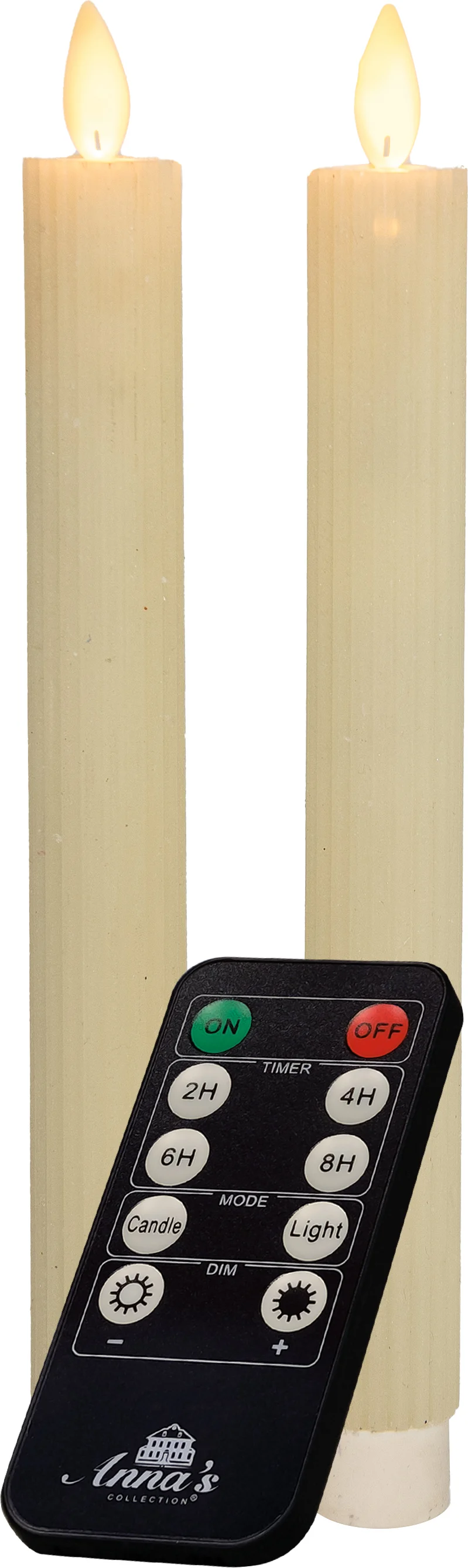 Anna's Collection LED dinerkaars Rib bewegende vlam met timer ivoor D 2,2 H 23 cm 2 stuks