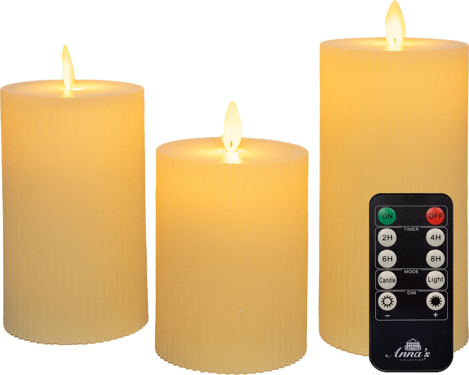 Anna's Collection LED stompkaars Rib met timer ivoor D 7,5 H 10 / 12,5 / 15 cm 3 stuks