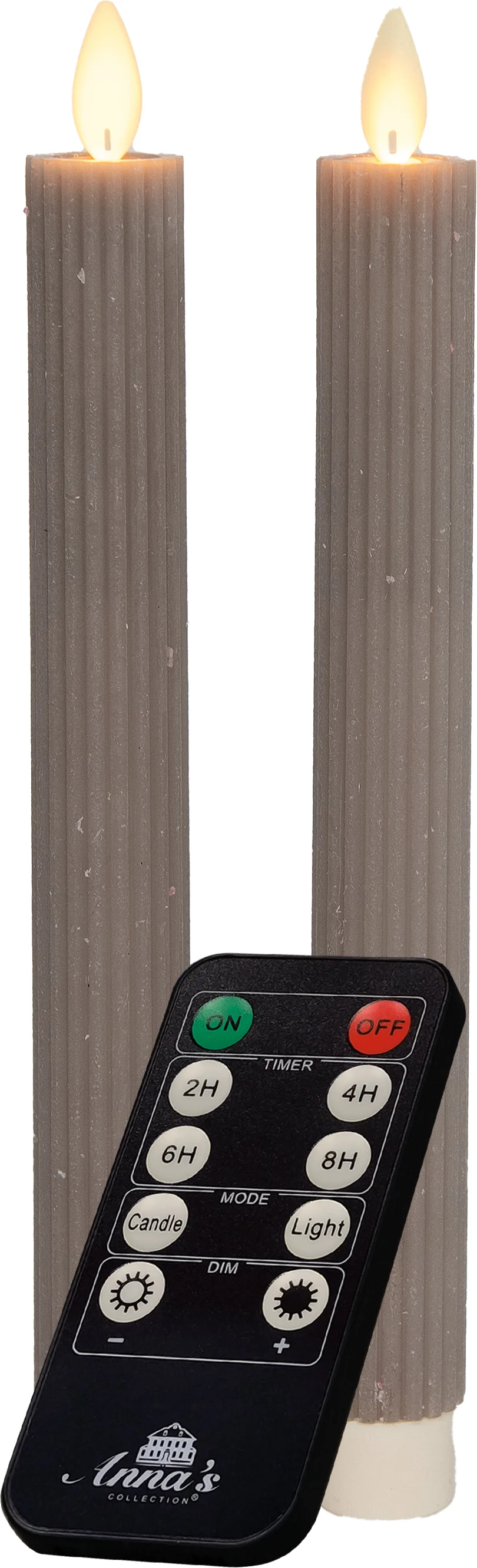 Anna's Collection LED dinerkaars Rib bewegende vlam met timer taupe D 2,2 H 23 cm 2 stuks