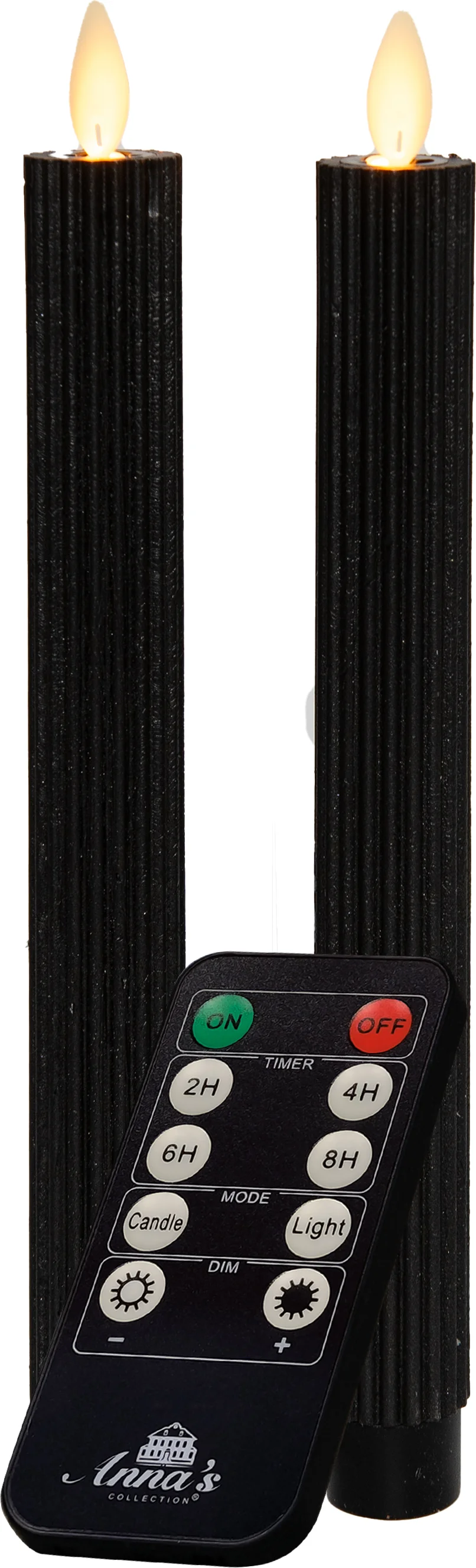 Anna's Collection LED dinerkaars Rib bewegende vlam met timer zwart D 2,2 H 23 cm 2 stuks