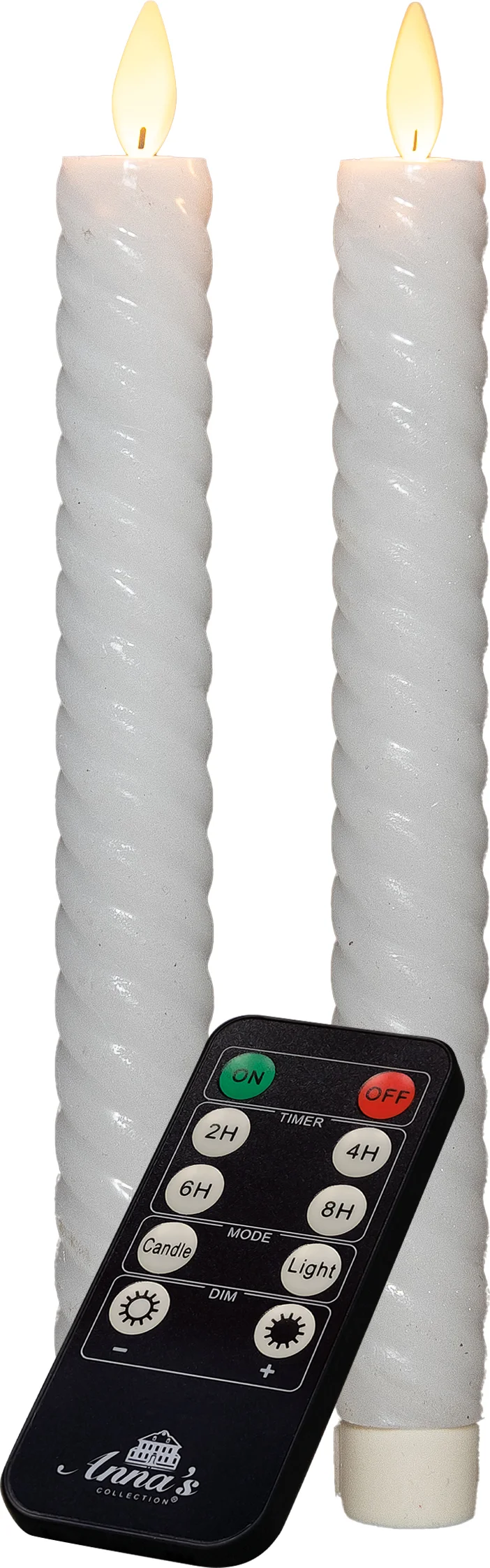 Anna's Collection LED dinerkaars Swirl bewegende vlam met timer wit D 2,2 H 23 cm 2 stuks