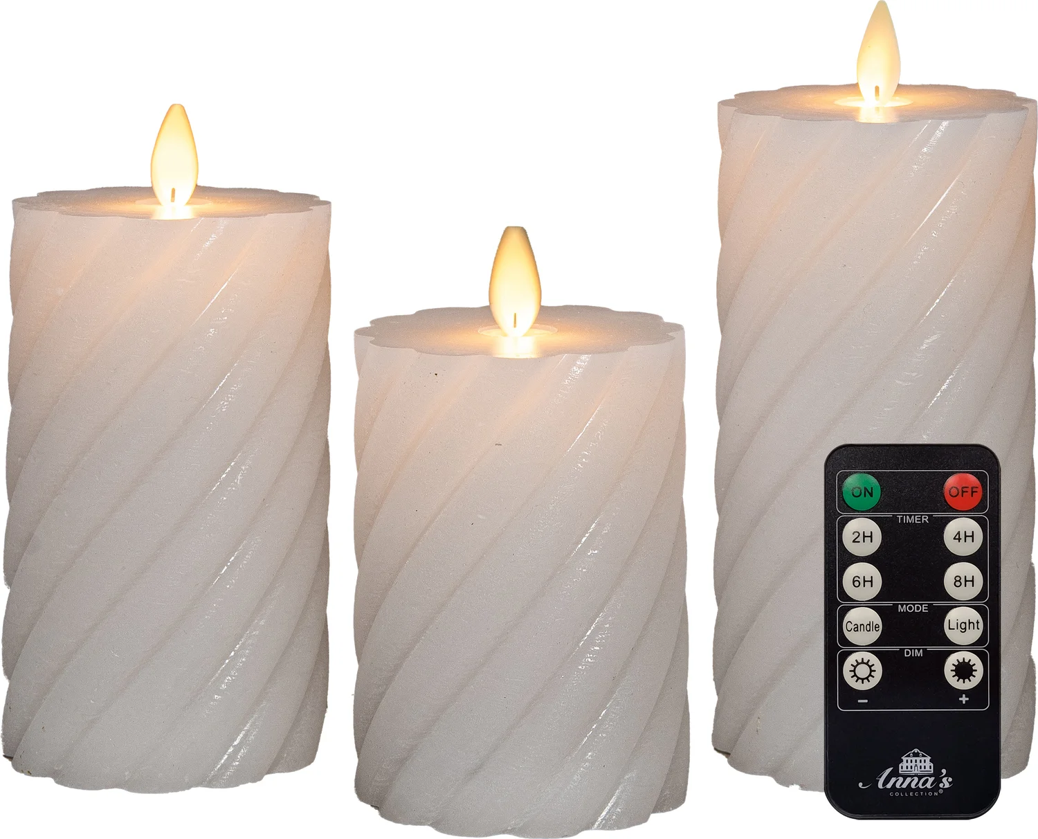 Anna's Collection LED stompkaars Swirl met timer wit D 7,5 H 10 / 12,5 / 15 cm 3 stuks