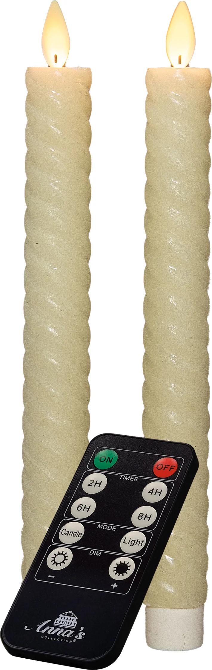 Anna's Collection LED dinerkaars Swirl bewegende vlam met timer ivoor D 2,2 H 23 cm 2 stuks
