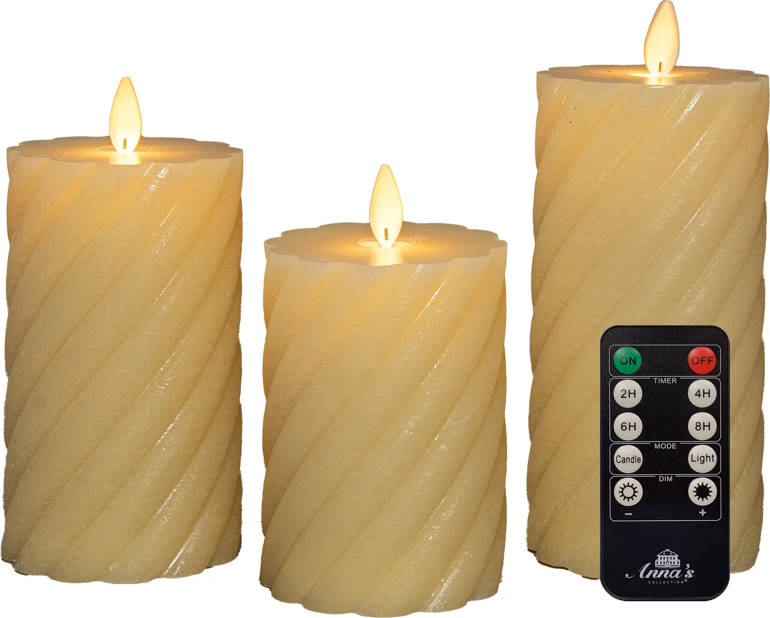 Anna's Collection LED stompkaars Swirl met timer ivoor D 7,5 H 10 / 12,5 / 15 cm 3 stuks