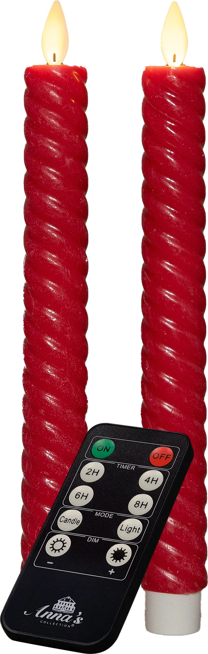 Anna's Collection LED dinerkaars Swirl bewegende vlam met timer rood D 2,2 H 23 cm 2 stuks