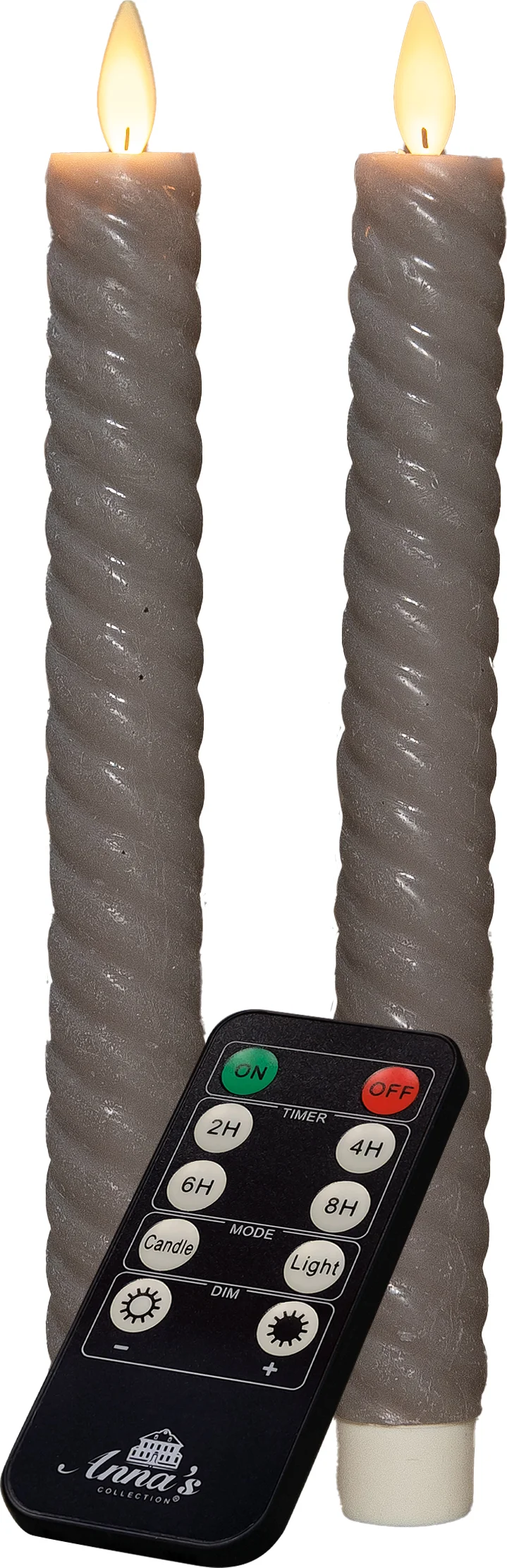 Anna's Collection LED dinerkaars Swirl bewegende vlam met timer taupe D 2,2 H 23 cm 2 stuks