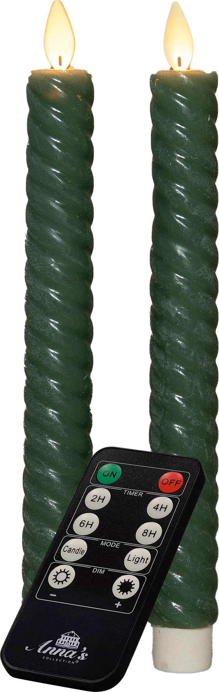 Anna's Collection LED dinerkaars Swirl bewegende vlam met timer groen D 2,2 H 23 cm 2 stuks